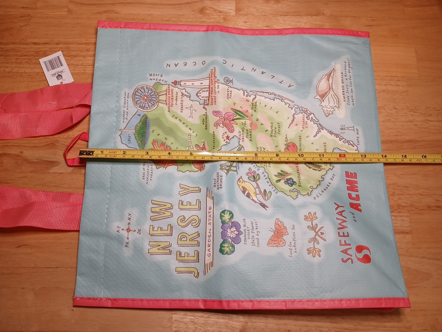 Acme New Jersey Reusable Shopping Tote Bag w/ lllustrated Map & Landmarks NEW