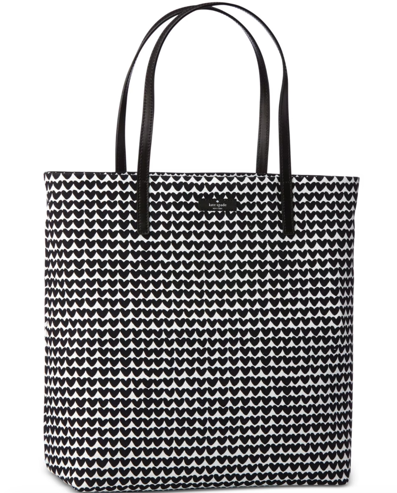 KATE SPADE NEW YORK BON SHOPPER HEART PRINT TOTE BAG BLACK WHITE FABRIC 17″ NEW