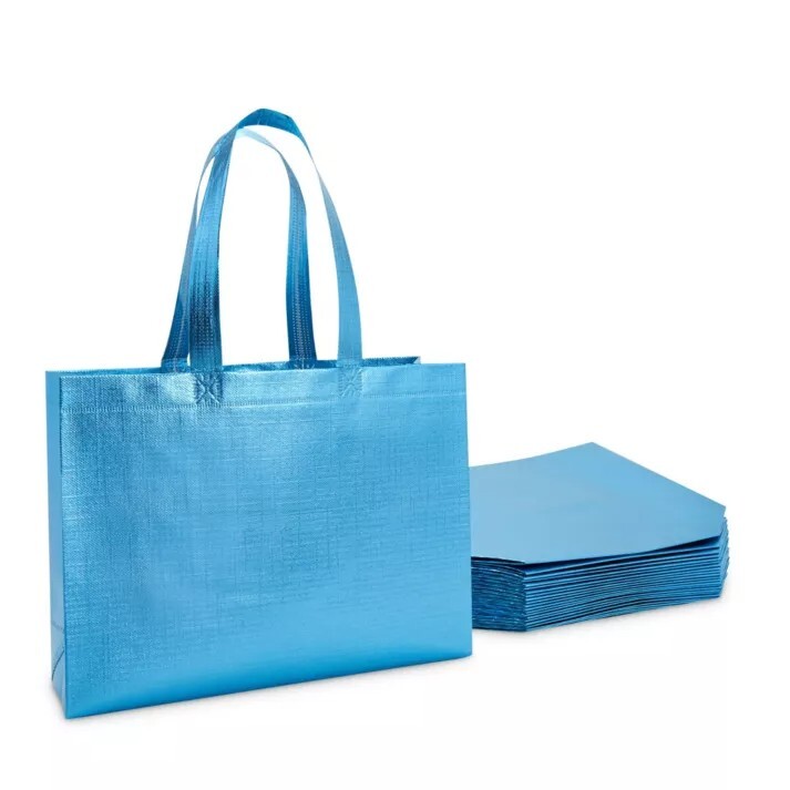 Reusable Grocery Shopping Tote Bags with Handles, Glossy Blue 12.6 x 10 Inch