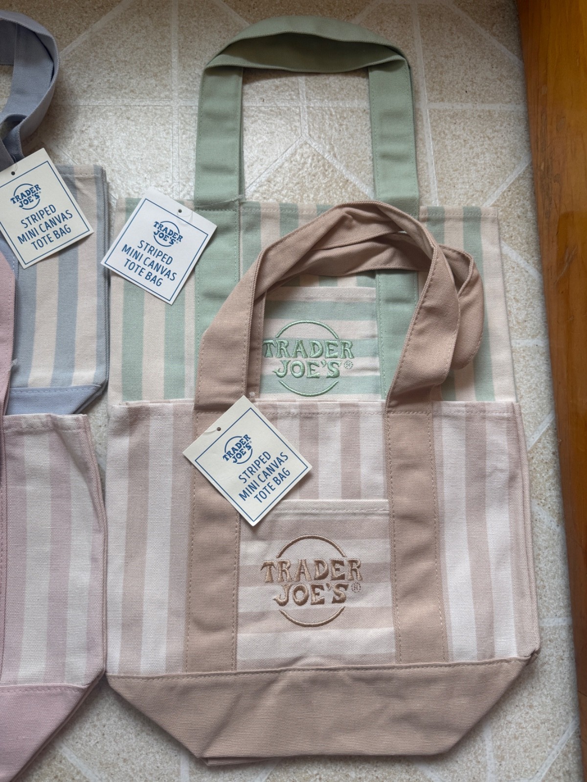 Trader Joe’s Pastel Stripe Mini Canvas Tote Bags Limited Edition Set Of 4 COLORS