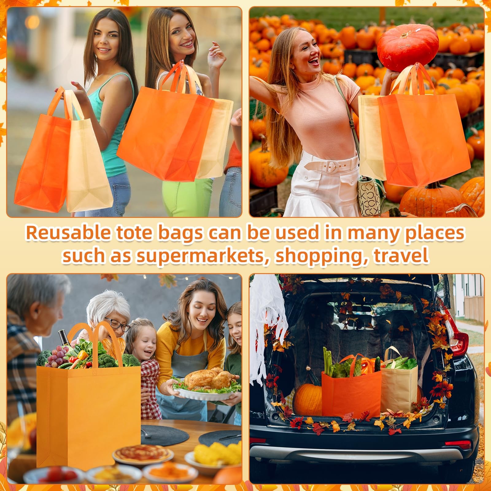 150 Pcs Reusable Totes Bags Bulk 14 x 14 x 6 Inch Large Reusable Non Woven Sh…