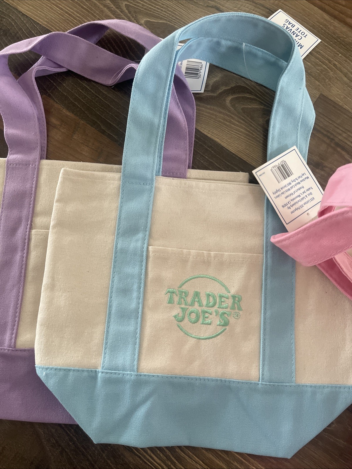 Trader Joe’s Mini Pastel Canvas Tote Bag Set Of 4 NWT Blue Green Pink Purple