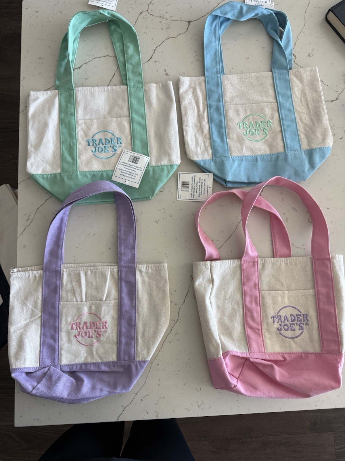 Trader Joe’s Canvas Reusable Tote Bags Lot of 4 Multicolor Small 13x11x6
