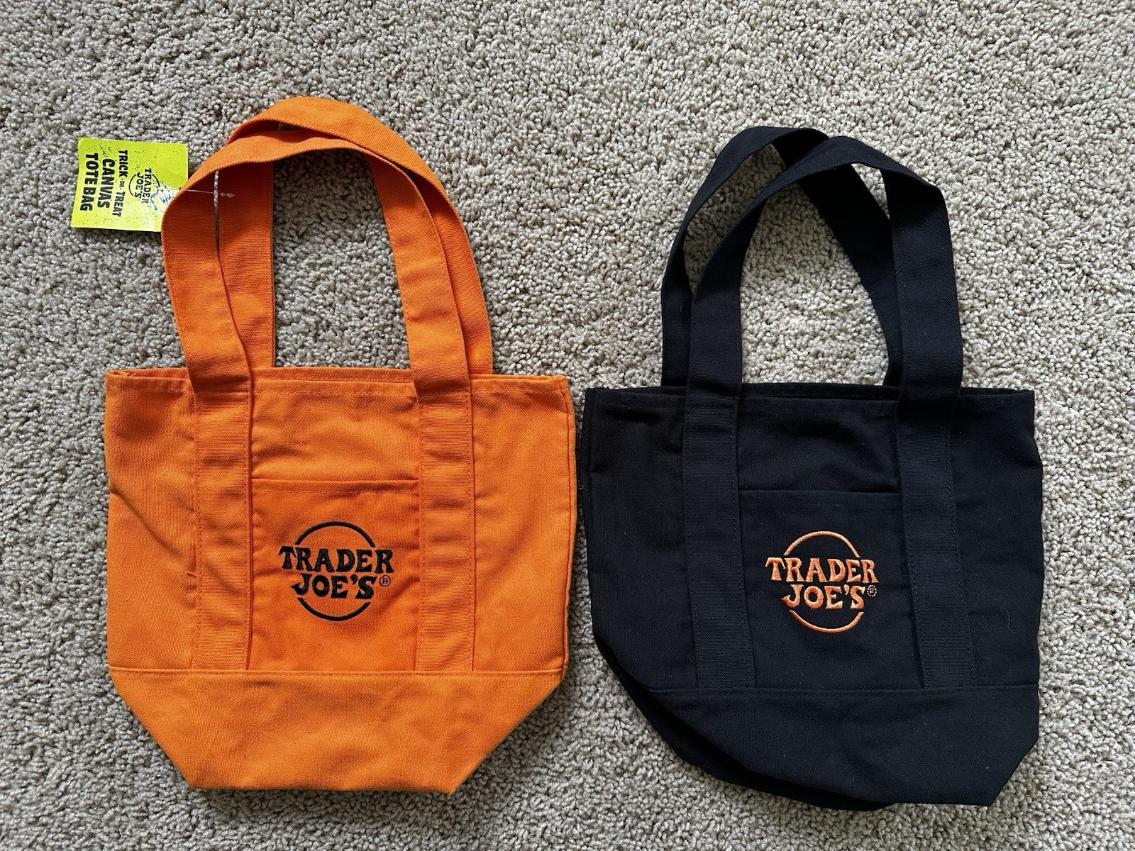 Trader Joe’s Mini Halloween Orange & Black Canvas Trick Or Treat Tote Bags Lot