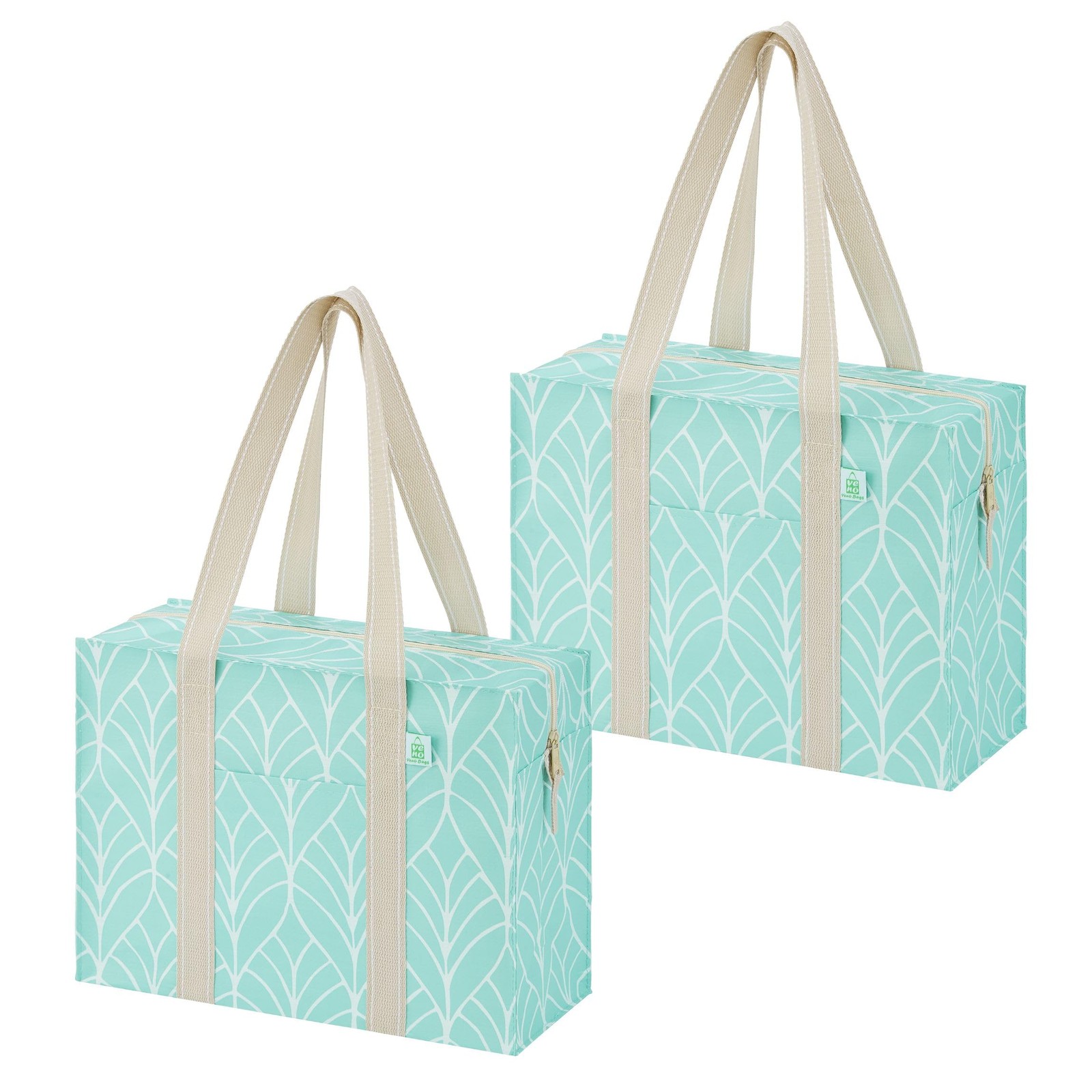 2 PCS Reusable Grocery Bag Zipper Heavy Duty Hard Bottom Foldable Evergreen