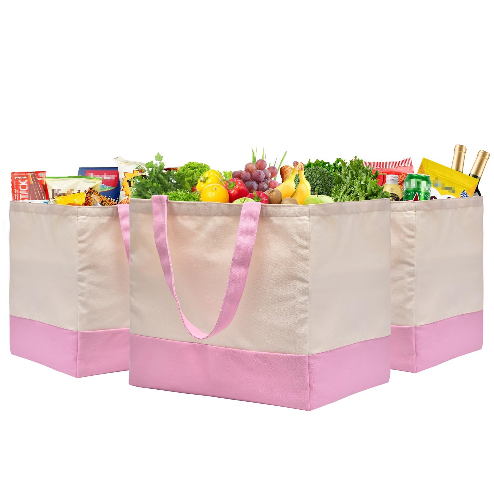 3 Pack Canvas Reusable Grocery Bags Heavy Duty, 8.3 gal Foldable Large Tote B…