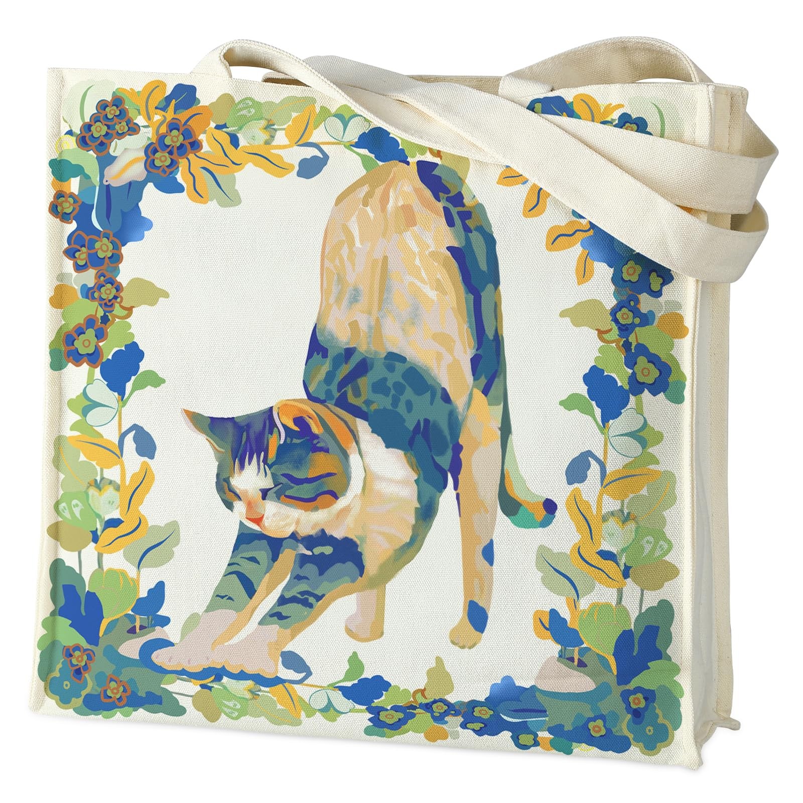 Canvas Tote Bag Aesthetic for Women, Cute Reusable Cat Bags with pockets for …
