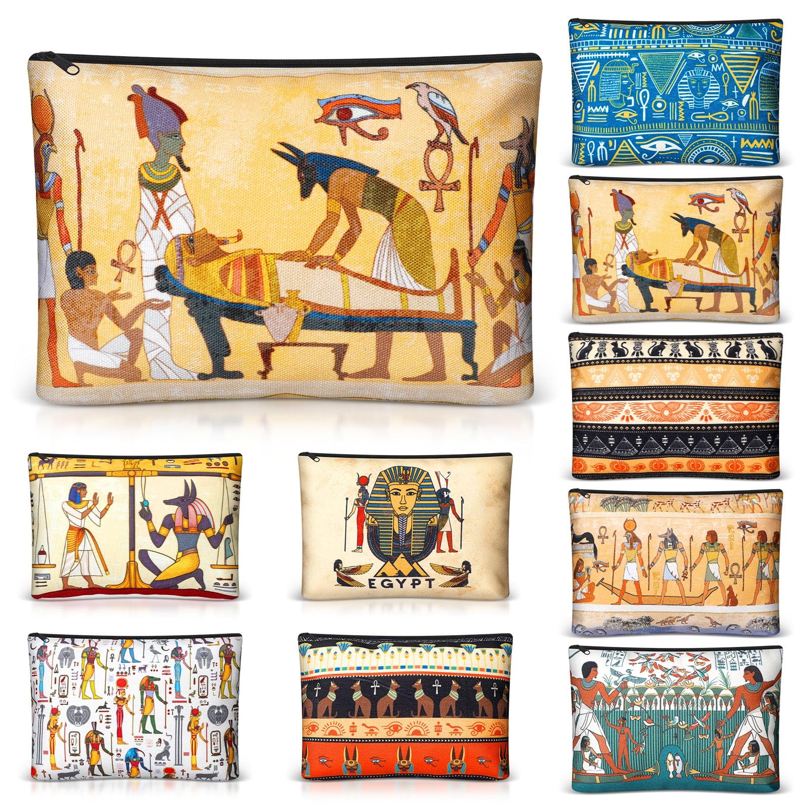 Kacctyen 9 Pcs Egyptian Makeup Bag 23 X 15cm/9.06 X 5.91 Inches, MULTICOLOR