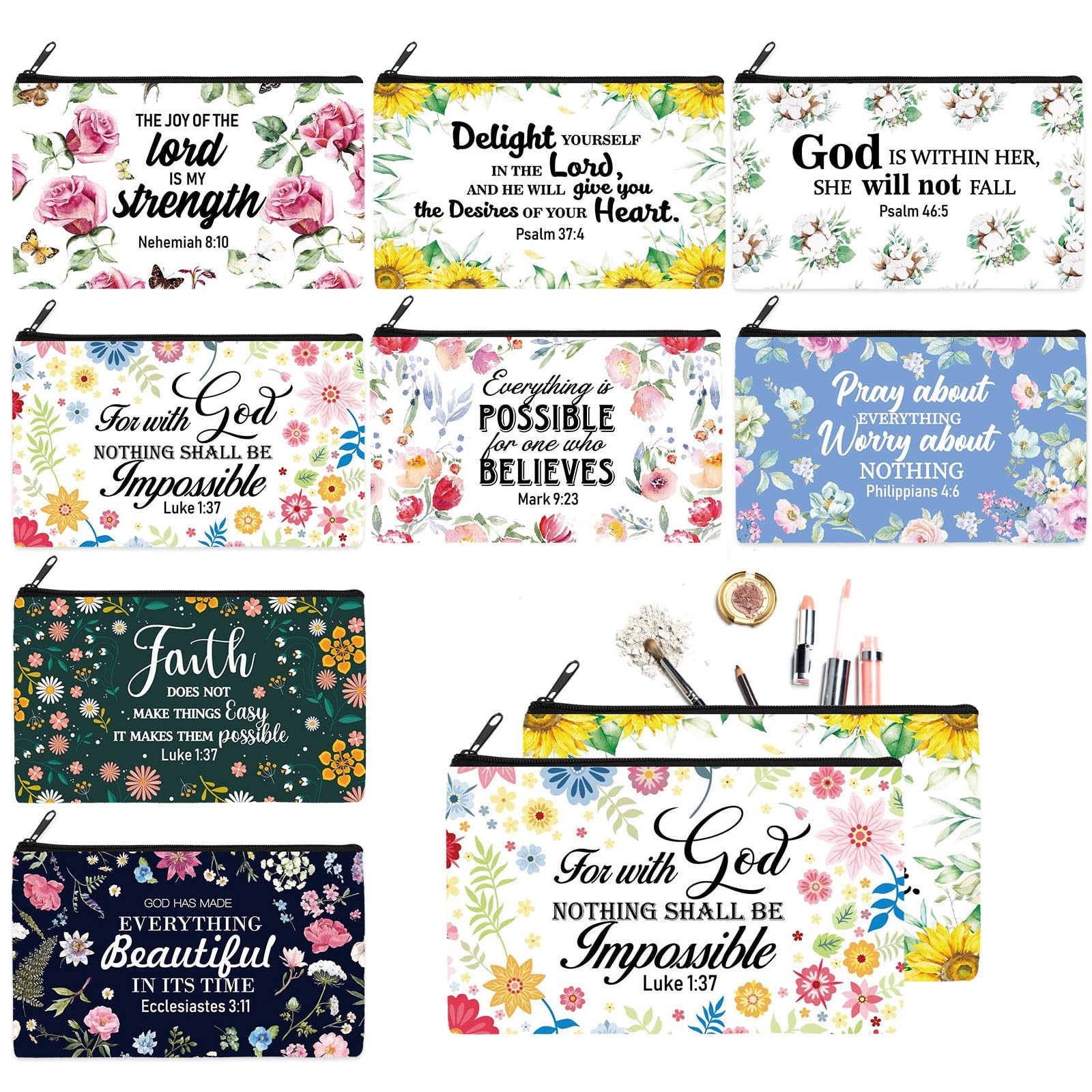 Talltalk 8 Pcs Christian Gifts for Women Bulk Makeup Bags white