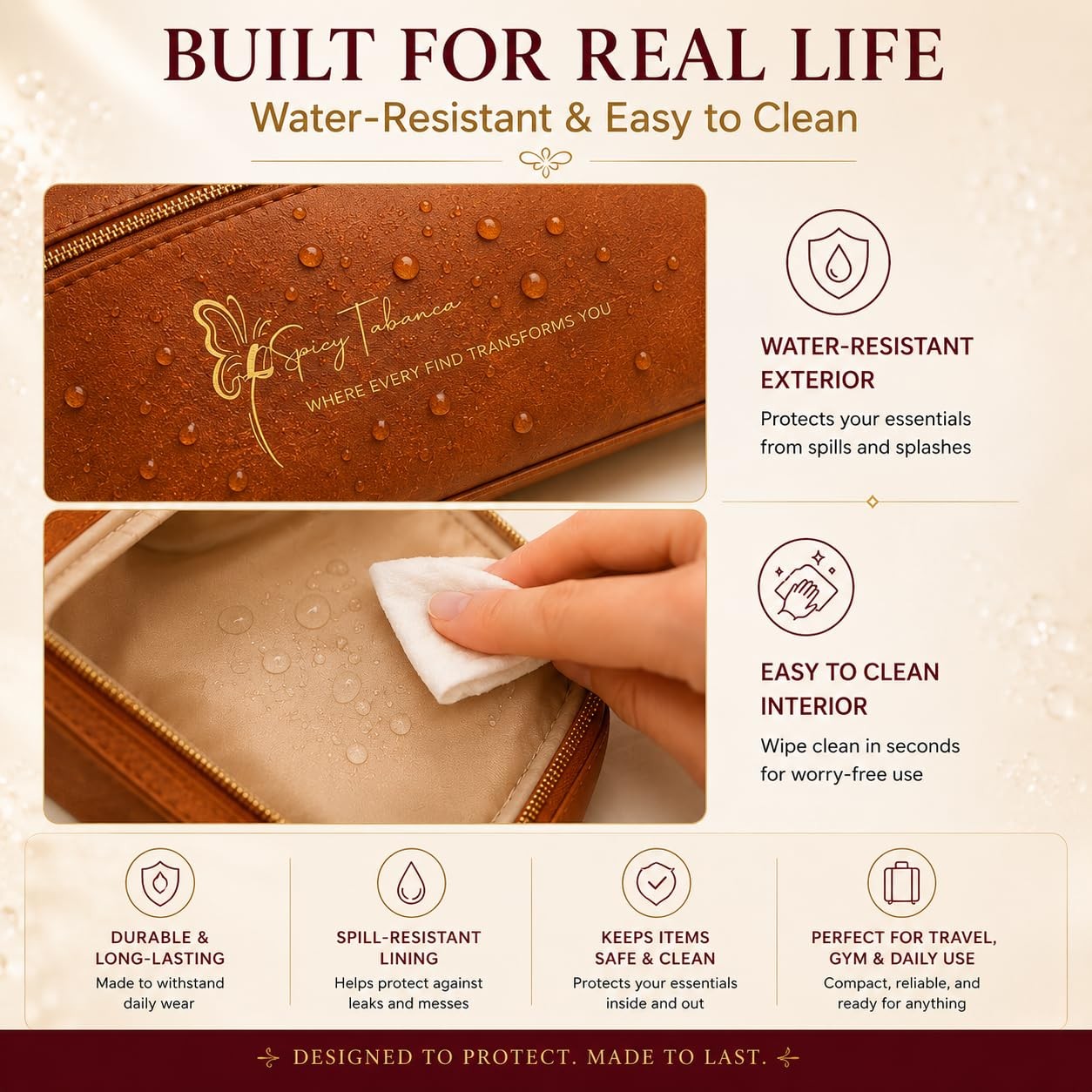 Spicy Tabanca Luxury Cosmetic Bag for Women – Vegan Leather Makeup Brown