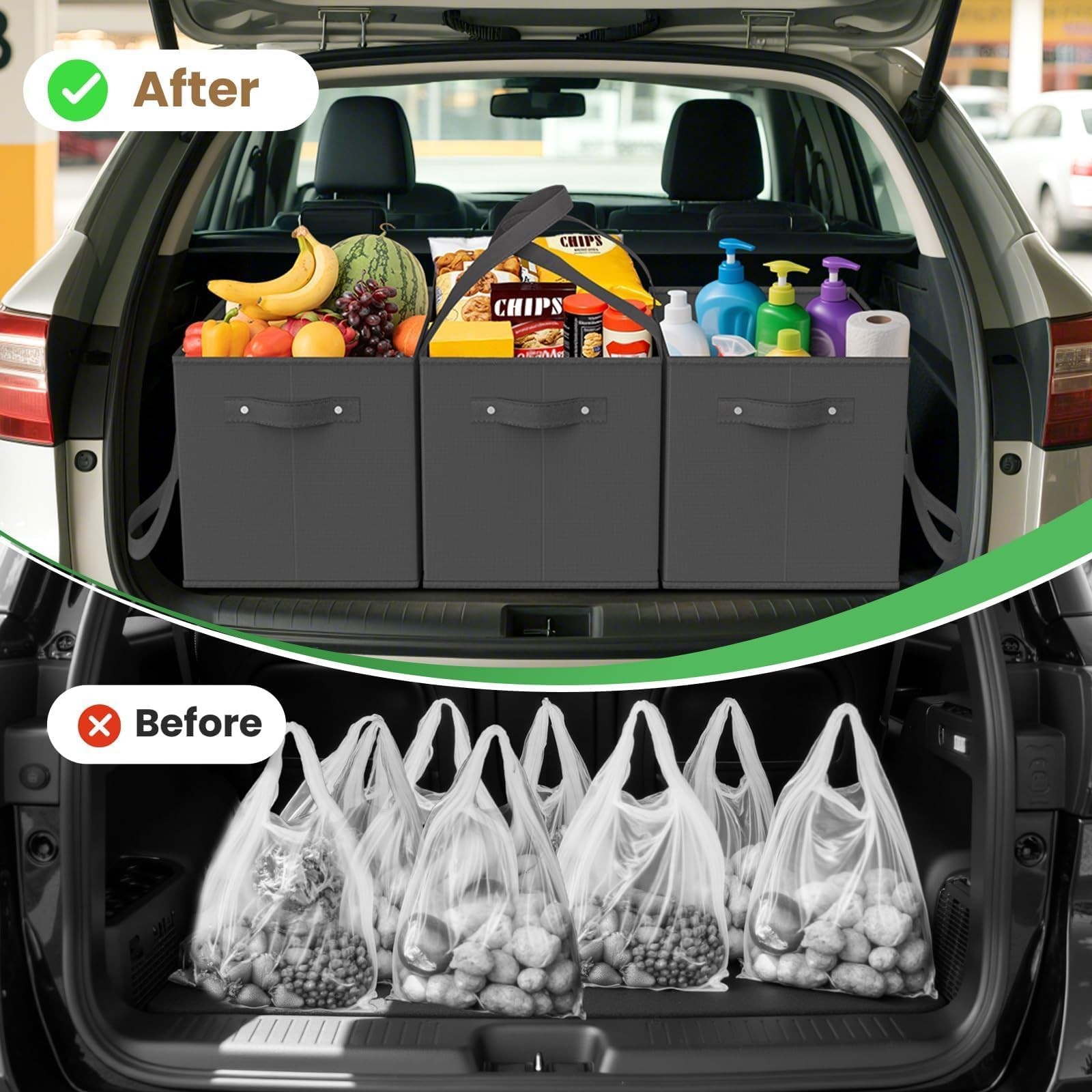 3 PCS Reusable Grocery Bags Heavy Duty Foldable Shopping Tote Reinforced