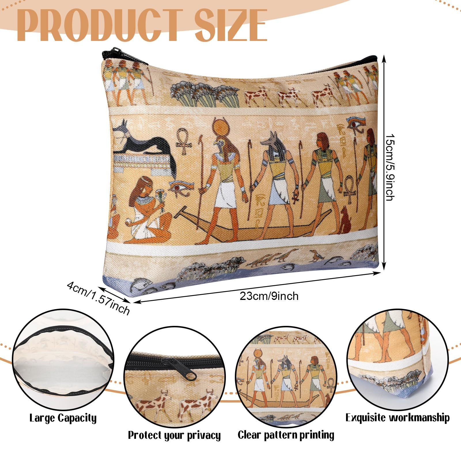 Kacctyen 9 Pcs Egyptian Makeup Bag 23 X 15cm/9.06 X 5.91 Inches, MULTICOLOR