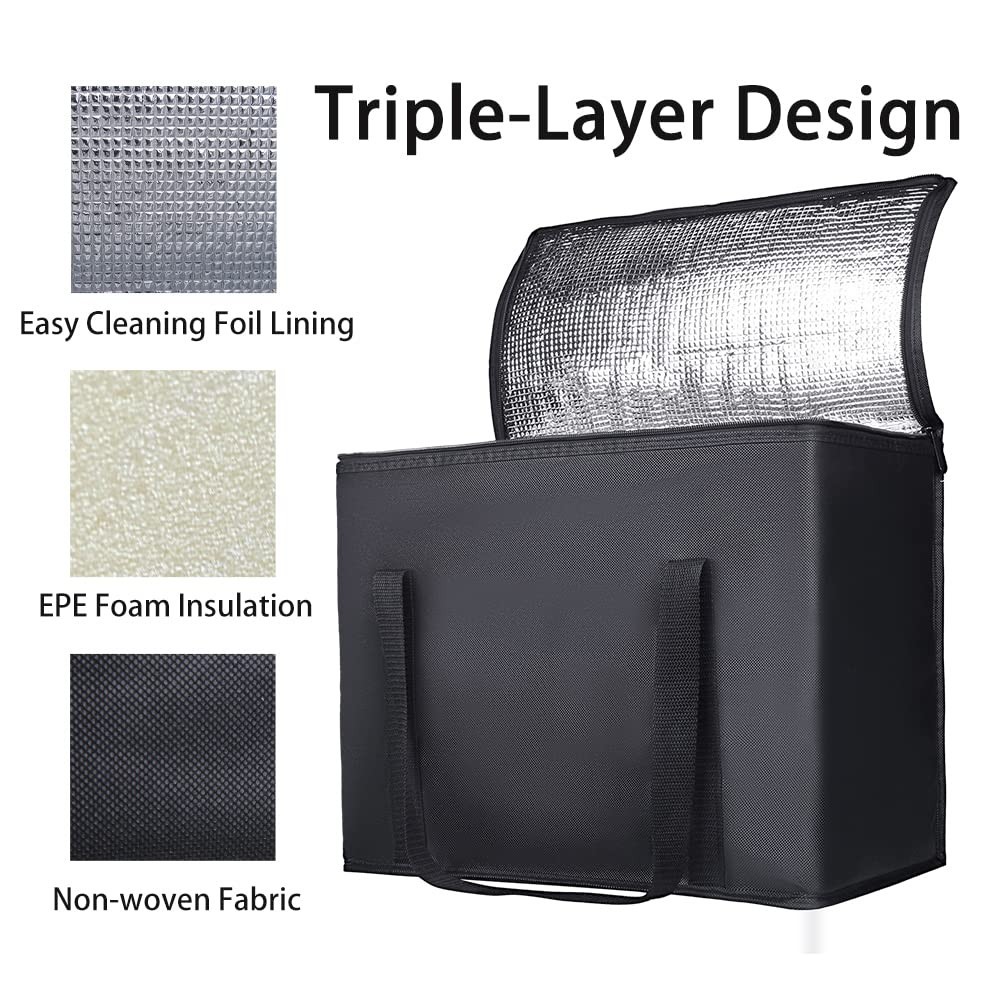 Versatile X-Large Insulated Grocery Bag – 30L Zippered Tote for Food Delivery