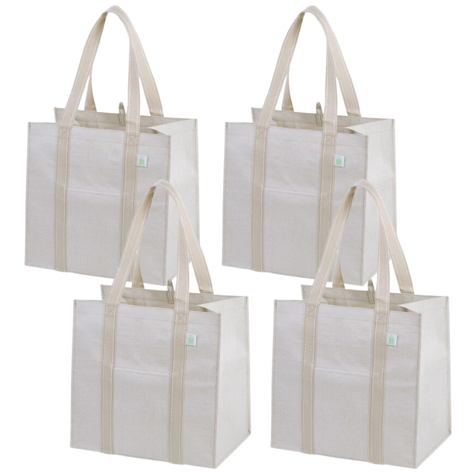 VENO 4 Pack Reusable Grocery Bags, Heavy-Duty Shopping Bags Medium, Beige