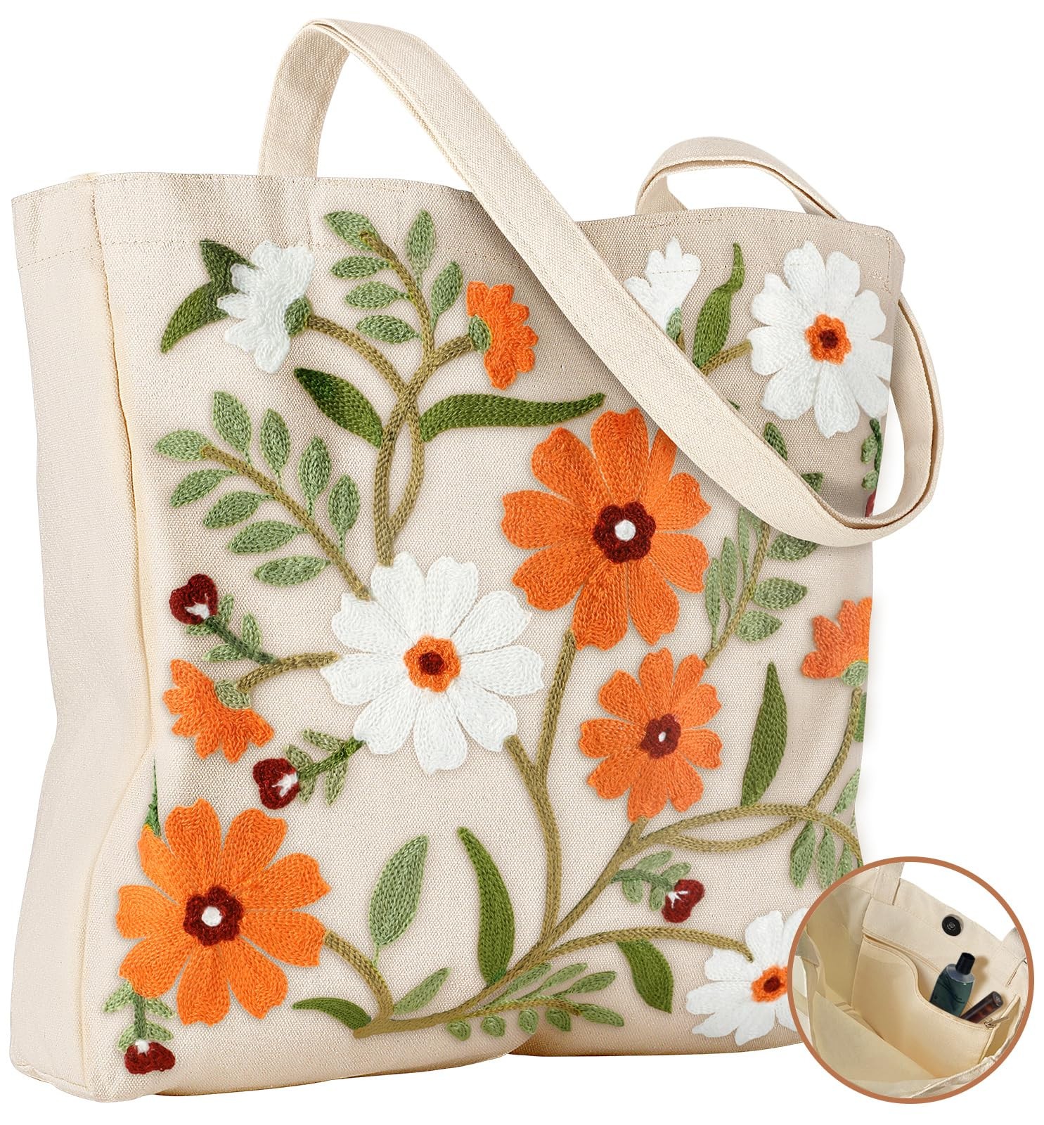 Embroidery Canvas Tote Bag for – Reusable Totes with Pocket & Magnetic Buckle…