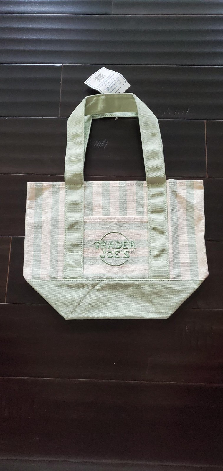 Trader Joe’s Mini Pastel Green Stripe Canvas Tote Bag Limited Edition New w/ Tag