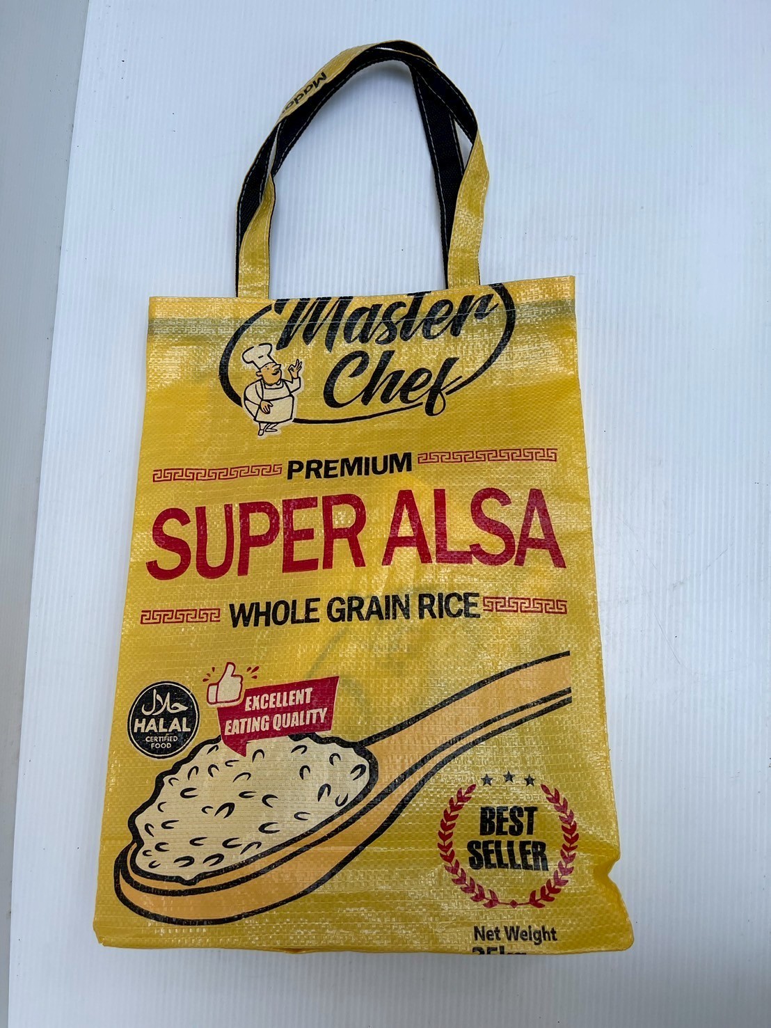 Vintage Shoulder Bag Yellow Rice Sack Eco – Friendly Master Chef Pattern Size XL