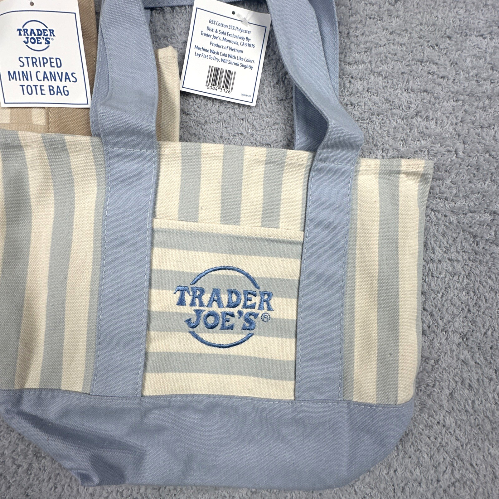 TRADER JOE’S MINI PASTEL STRIPE CANVAS TOTE BAGS SET Of 4 PINK BLUE GREEN BEIGE
