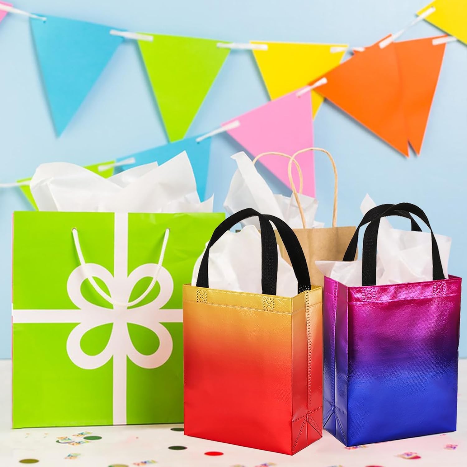 60 Pack 10 x 8 Inch Glossy Reusable Grocery Bags Non Woven Tote Shopping Bag W/