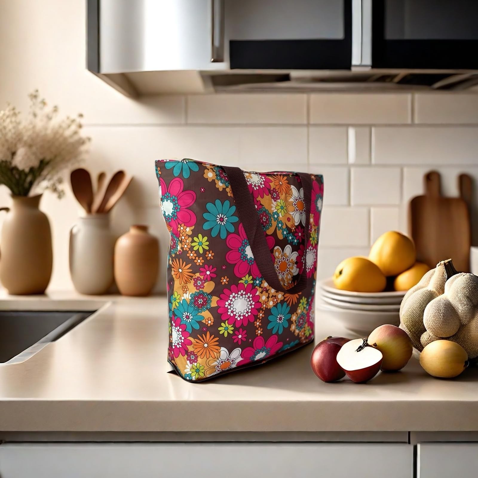 Kitchen Reusable Foldable Grocery Bags Folding Shopping Tote Bag With Zipper