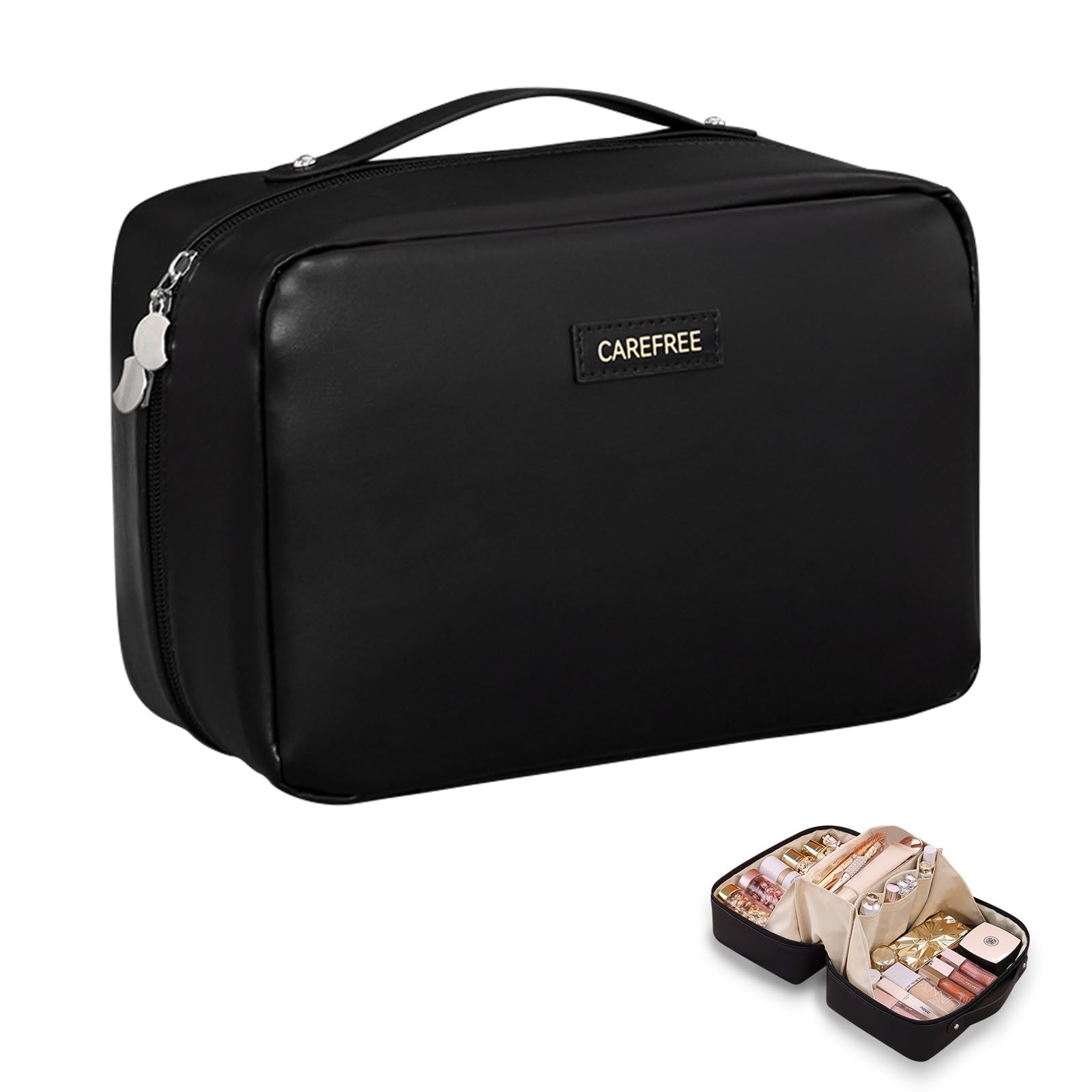 AUCCNT Travel Makeup Bag, Large Capacity Cosmetic Bags for Women, Black