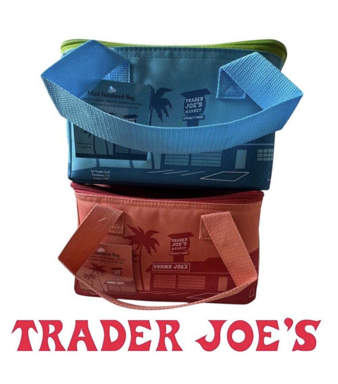 2025 Trader Joe’s Insulated Mini Cooler Bags Blue & Peach – LIMITED EDITION