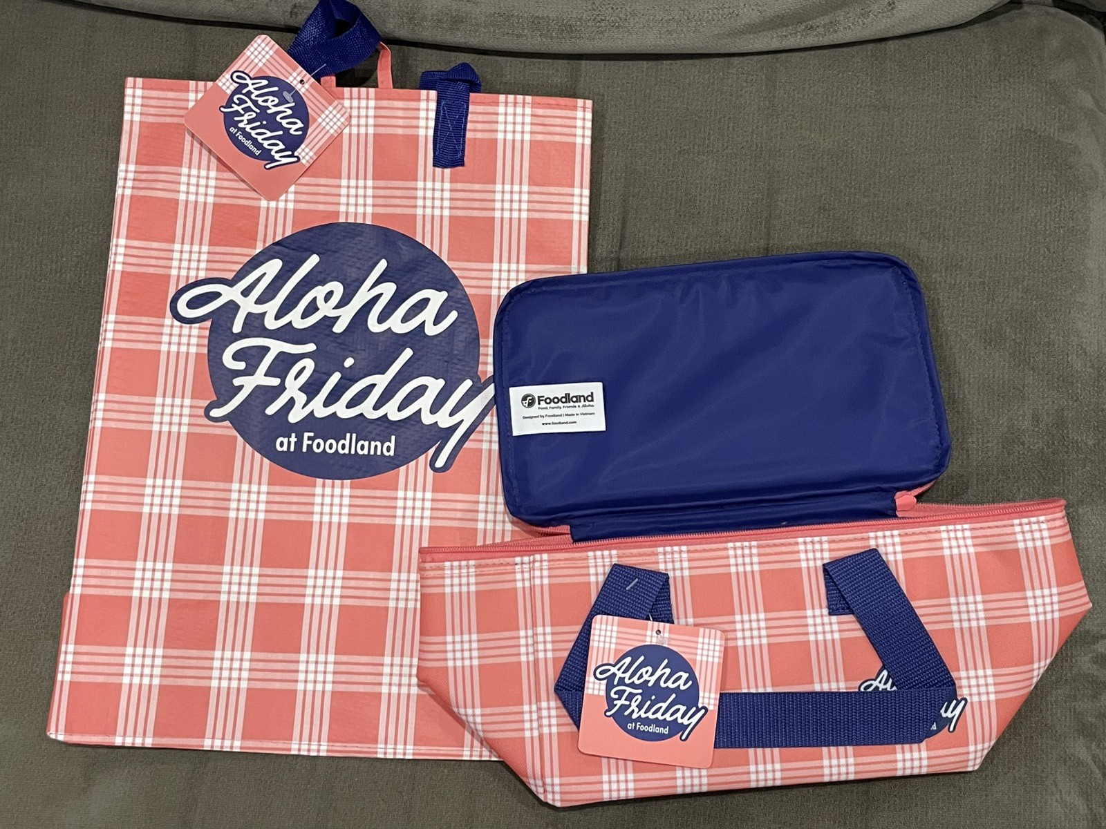 FOODLAND INSULATED LUNCH & REUSABLE BAG GUAVA PINK PALAKA SET HAWAII EXCLUSIVE