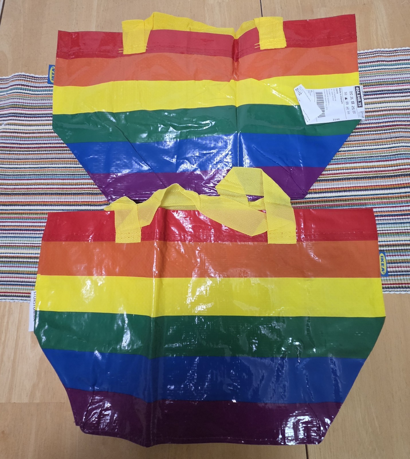 Quantity 2 IKEA Rainbow 27 x 27 cm Tote Shopper Bag with yellow handles – NEW