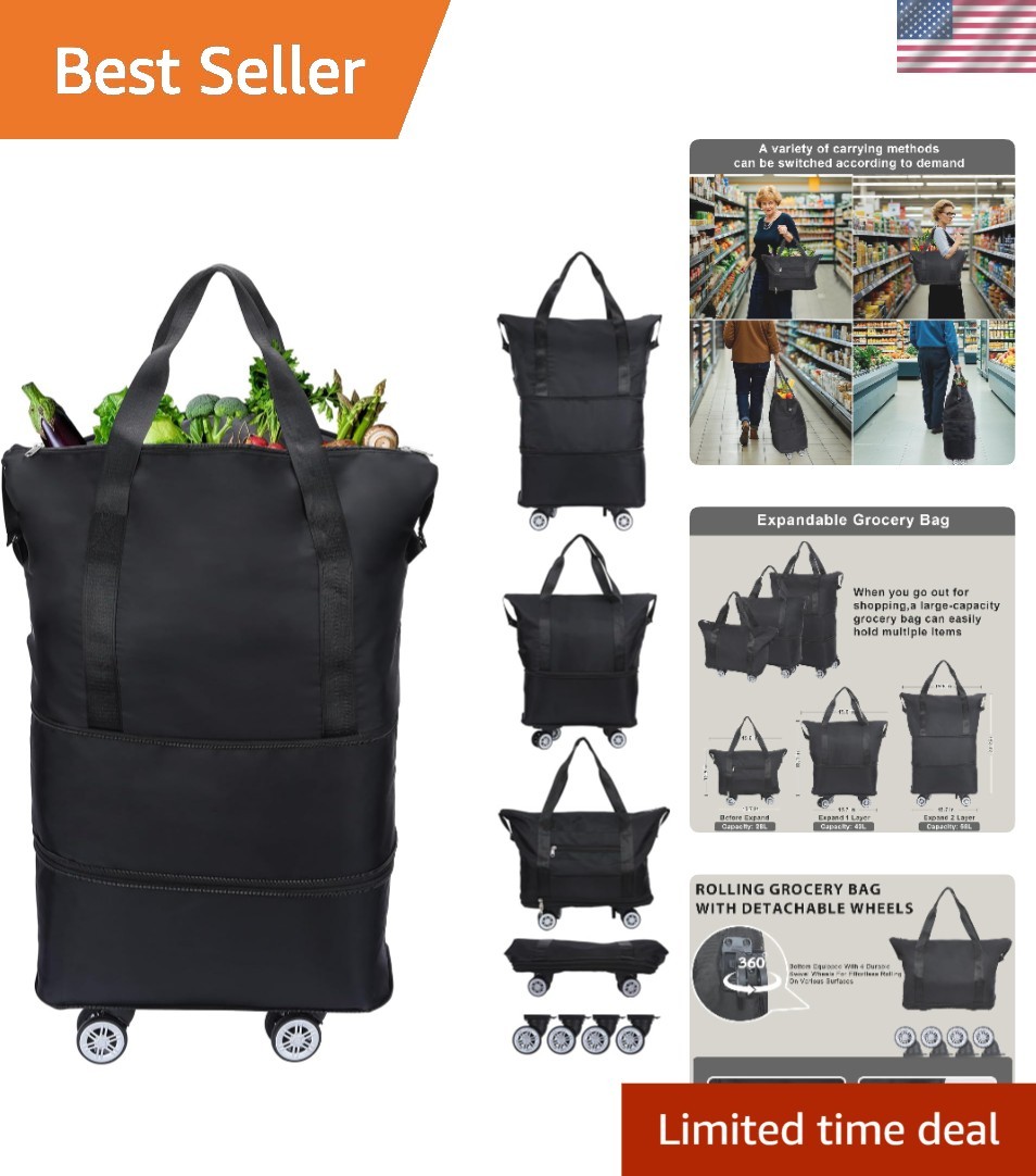 Stylish Reusable Grocery Bag with Wheels – Large Capacity for Shopping & Travel