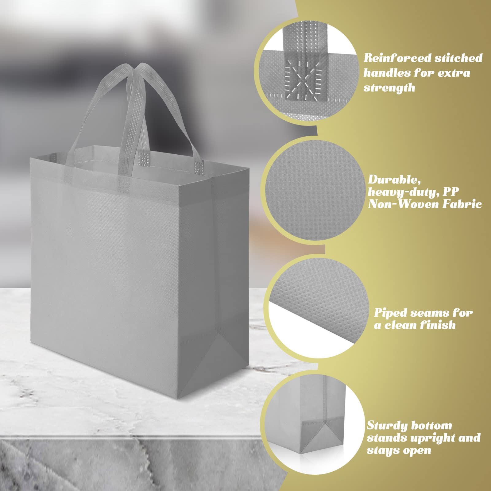 Reginary 100 PCS Reusable Totes Bags – Non Woven Grocery Handle Bags for Shop…