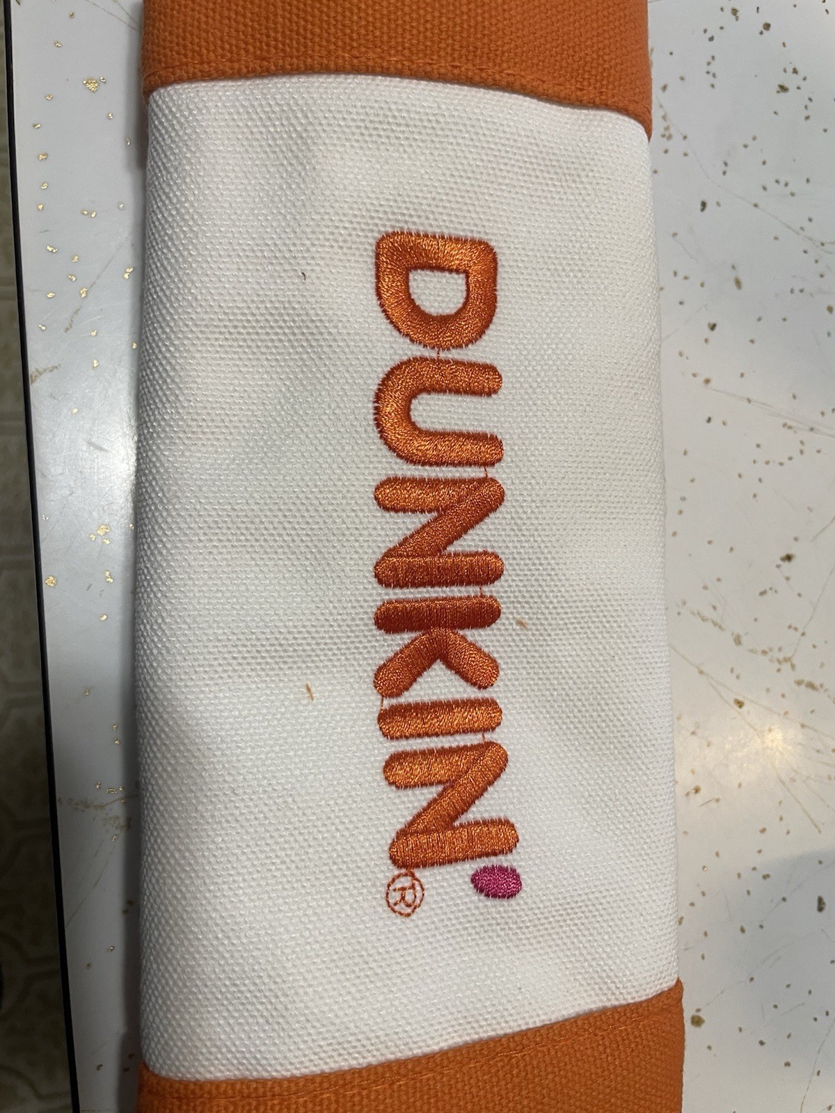 Dunkin Canvas Colorblock Tote Bag White/Orange 13in L x 12in W x 12in H
