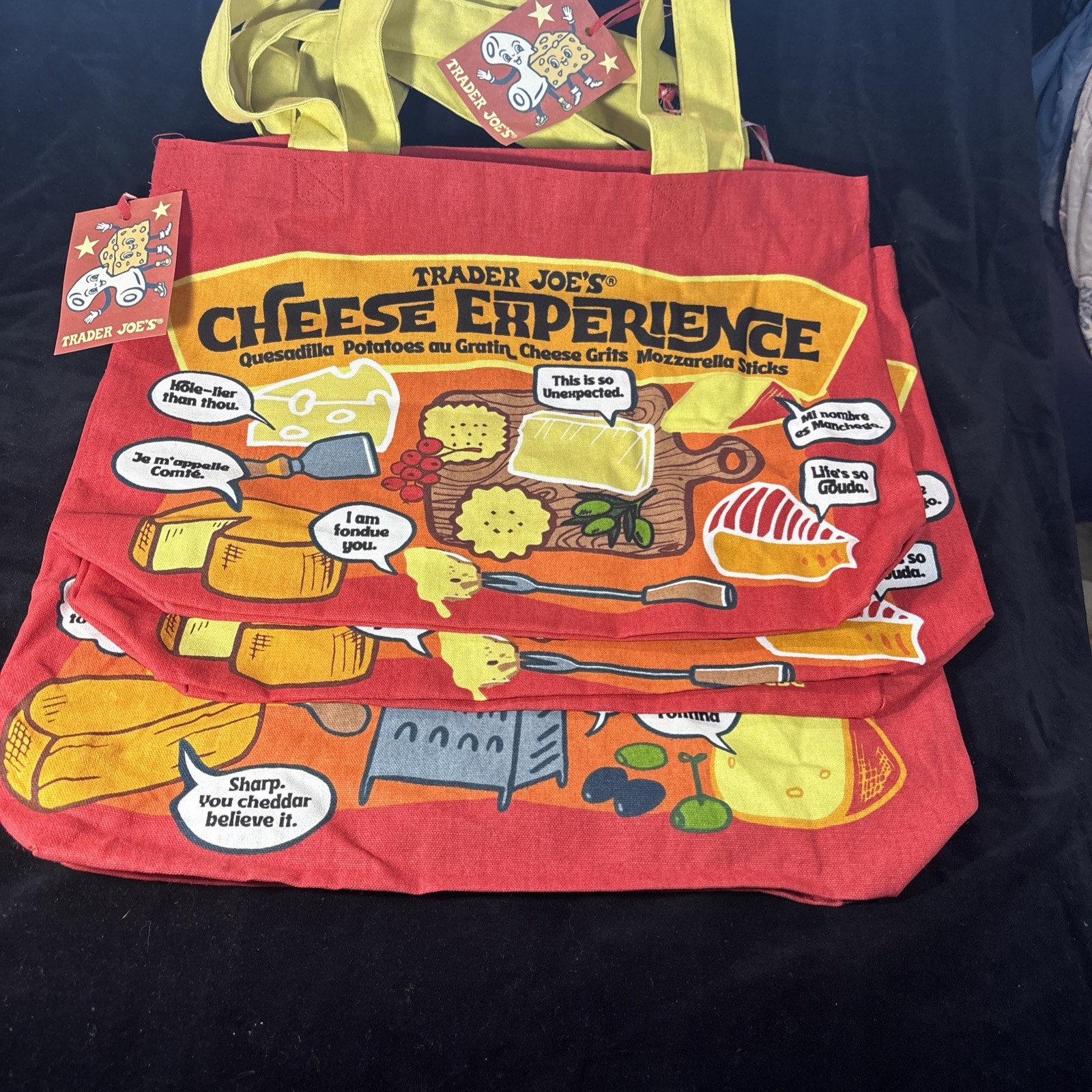 (3) Trader Joe’s Bag NEW Cheese Experience Canvas Shopping Bags Heavy Duty
