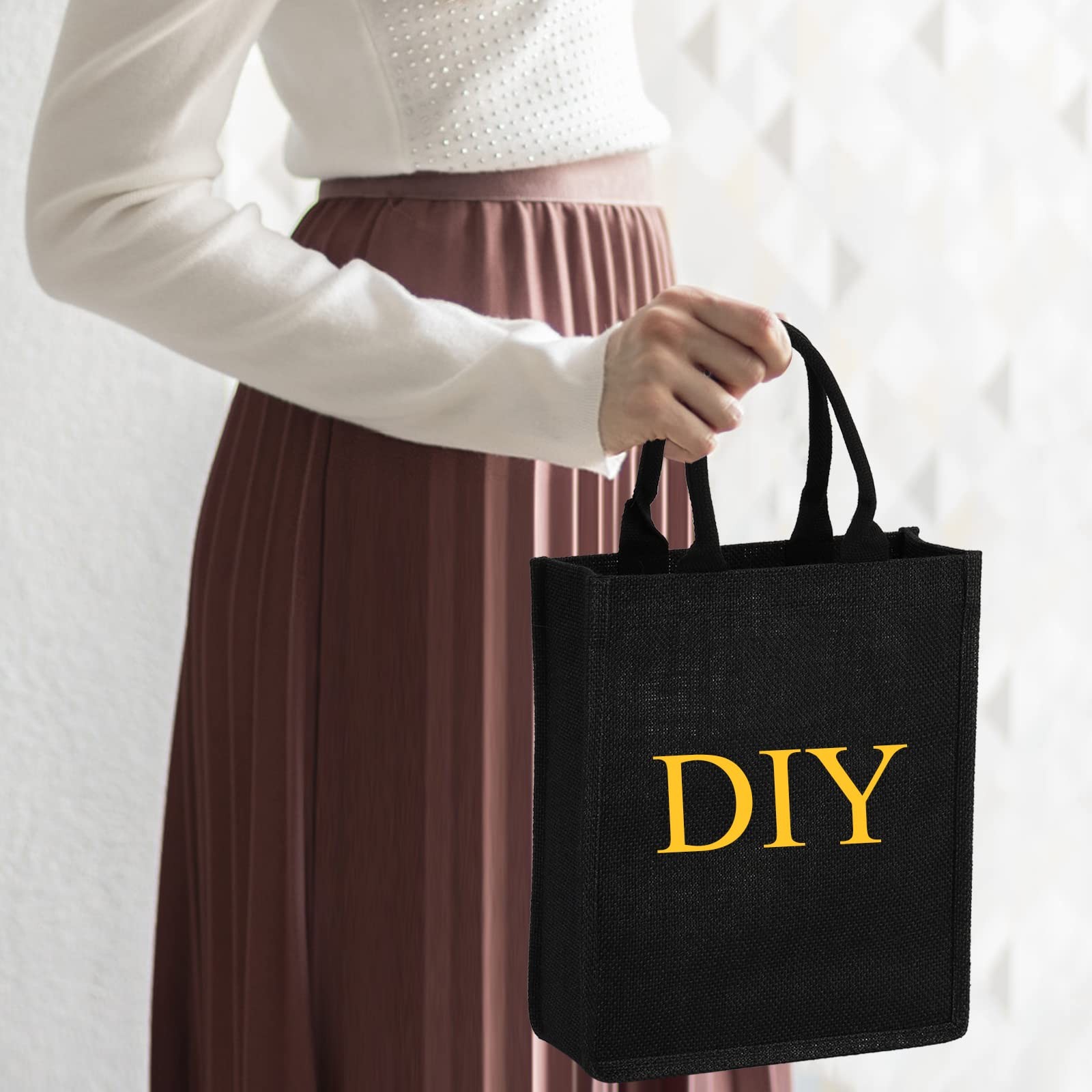 Burlap Tote Bag 8 Pack Black Reusable Jute Gift Bags 9.8×11.8×3.9