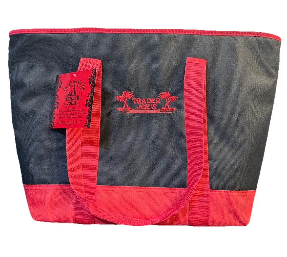 Trader Joe’s Insulated Cooler Tote Bag XL 7 Gallon Reusable Black Red New