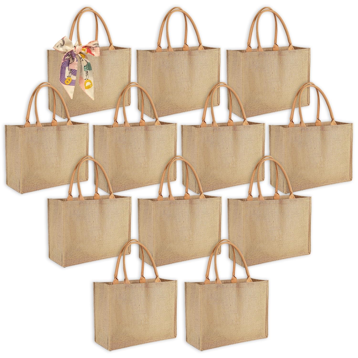 12 Pack Large Burlap Tote Bags with Handles Bridesmaid Wedding Favors Gift Ba…