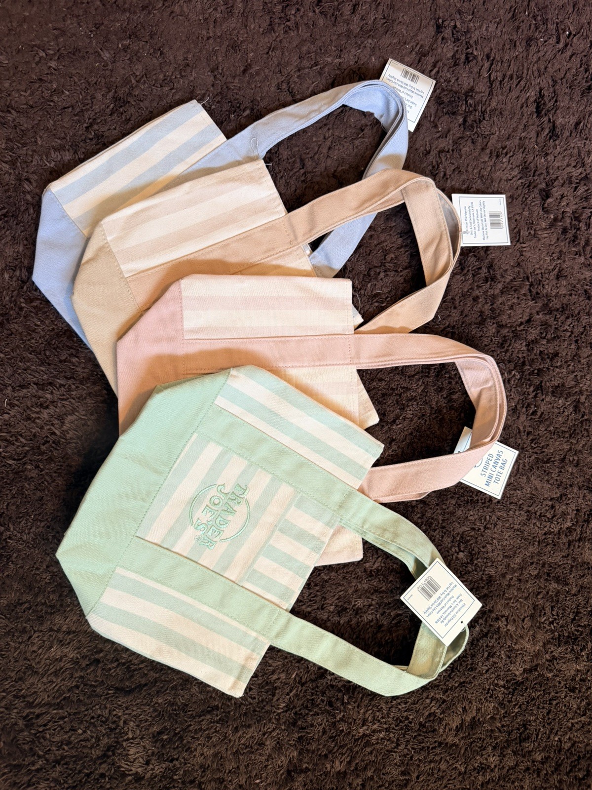Trader Joe’s Mini Pastel Stripe Canvas Tote Bag Limited Edition Set Of 4