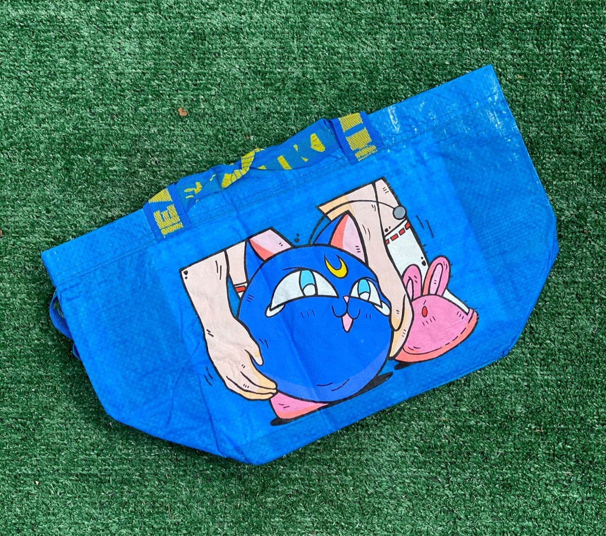 IKEA Brattby Small Blue Tote Hand Paint Reusable Bag Lunch ( 1 Bag)