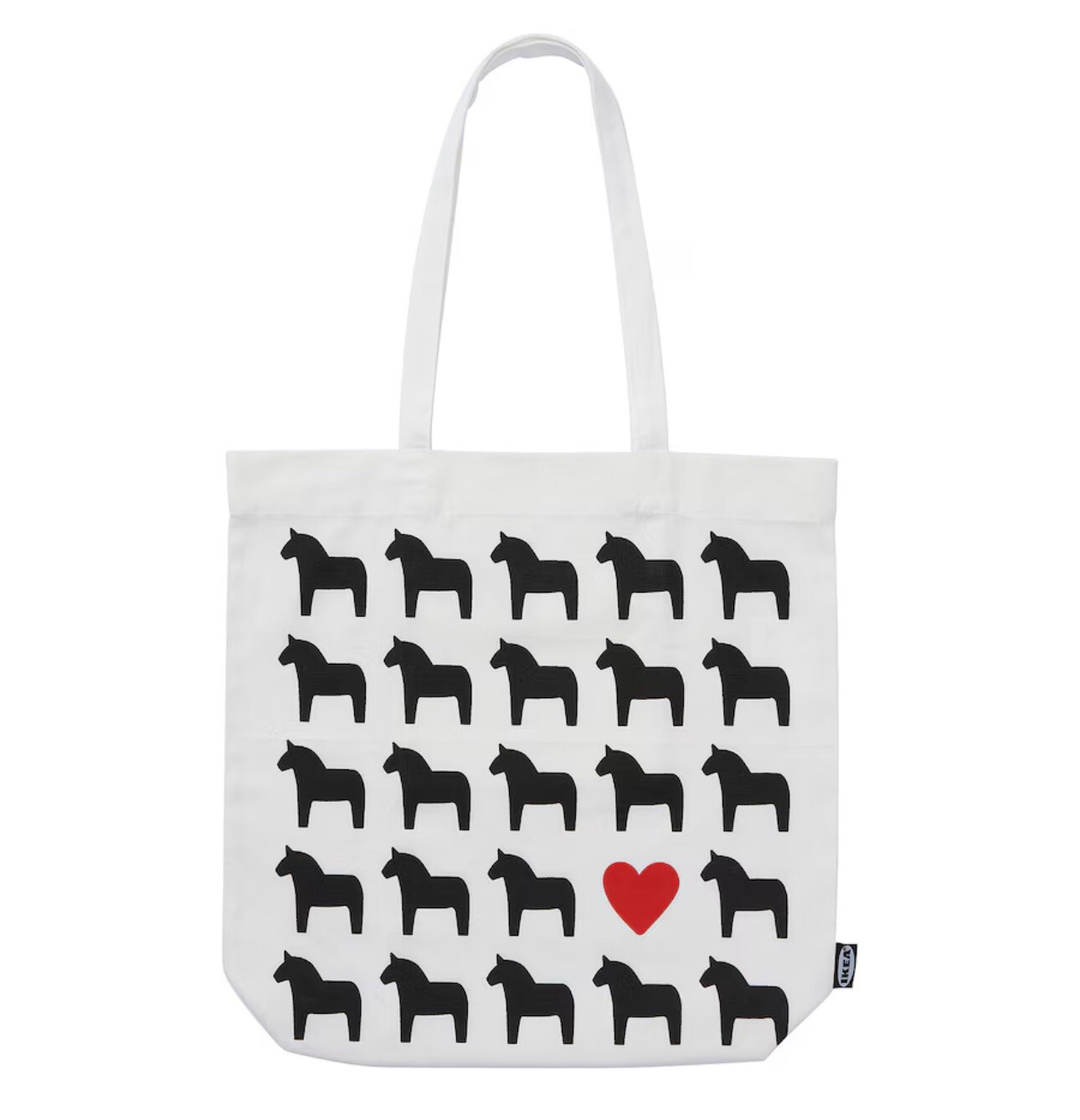 IKEA Shopping Tote Bag Hasthage Dala Horse Heart White 100% Cotton NEW