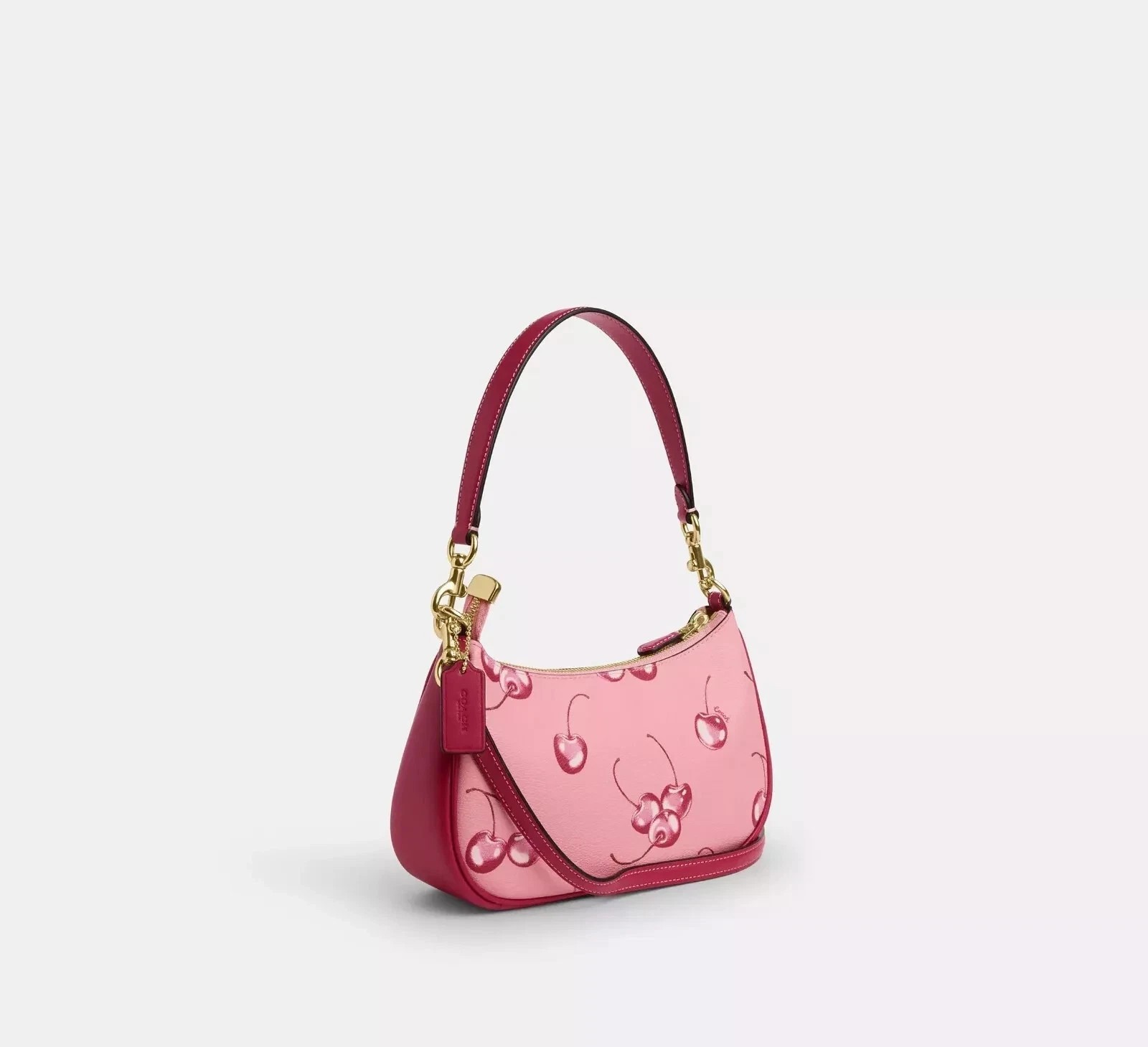 NWT Teri 2way Shoulder Bag Canvas Leather Cherry Print Pink CR290 New