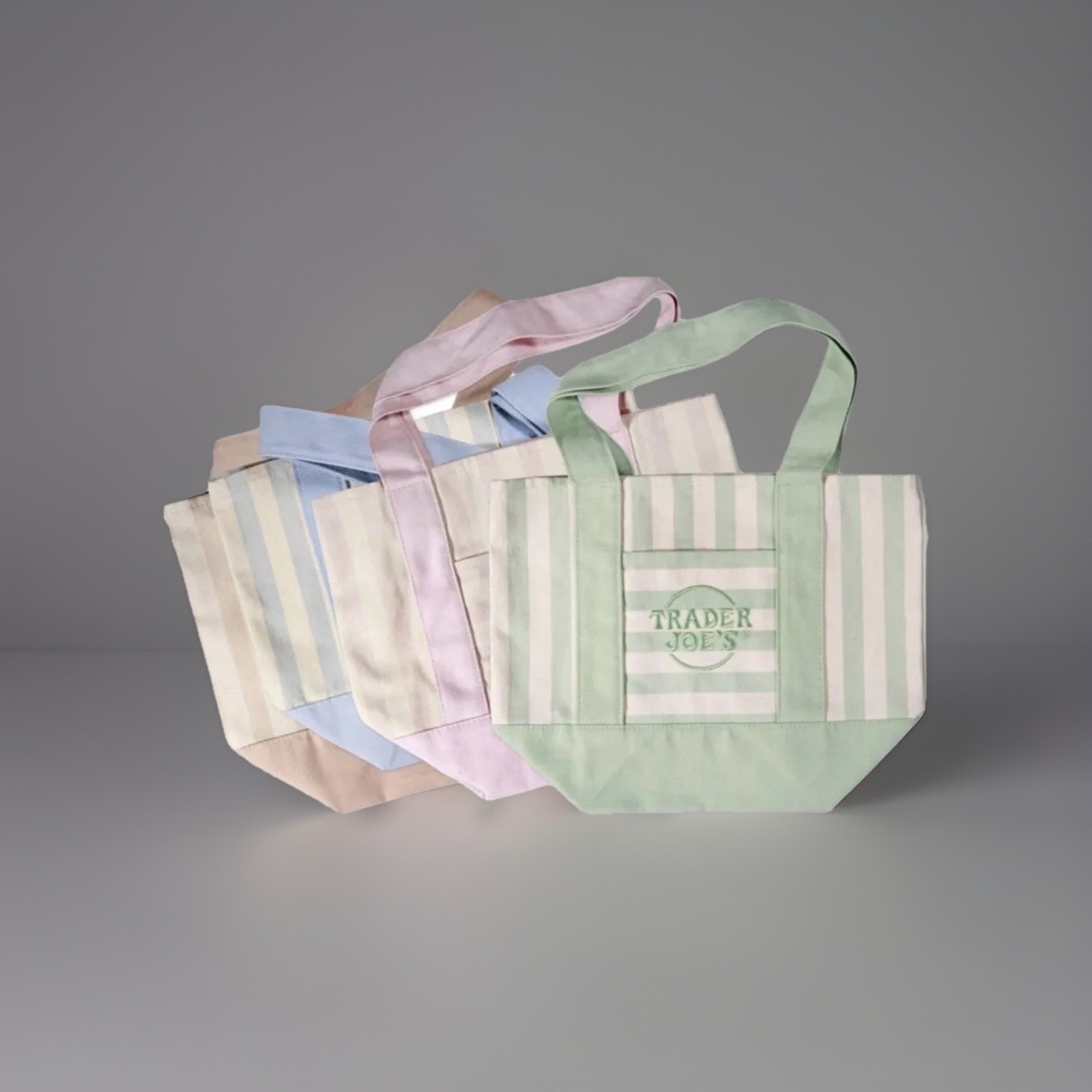 Trader Joe’s Mini Pastel Stripe Canvas Tote Bag Limited Edition Set Of 4