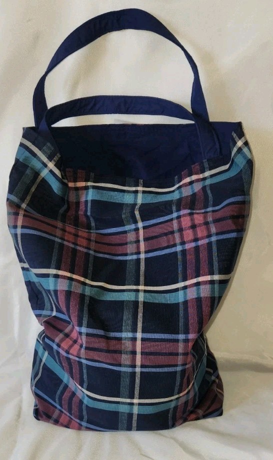 Reusable Fabric Blue & Red plaid Stripes Tote Bag