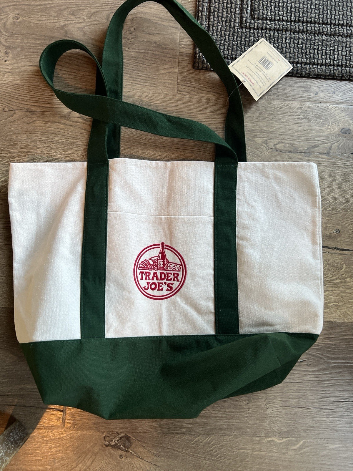 Trader Joe’s Foldable Reusable Shopping Bag Cotton Polyester Green White