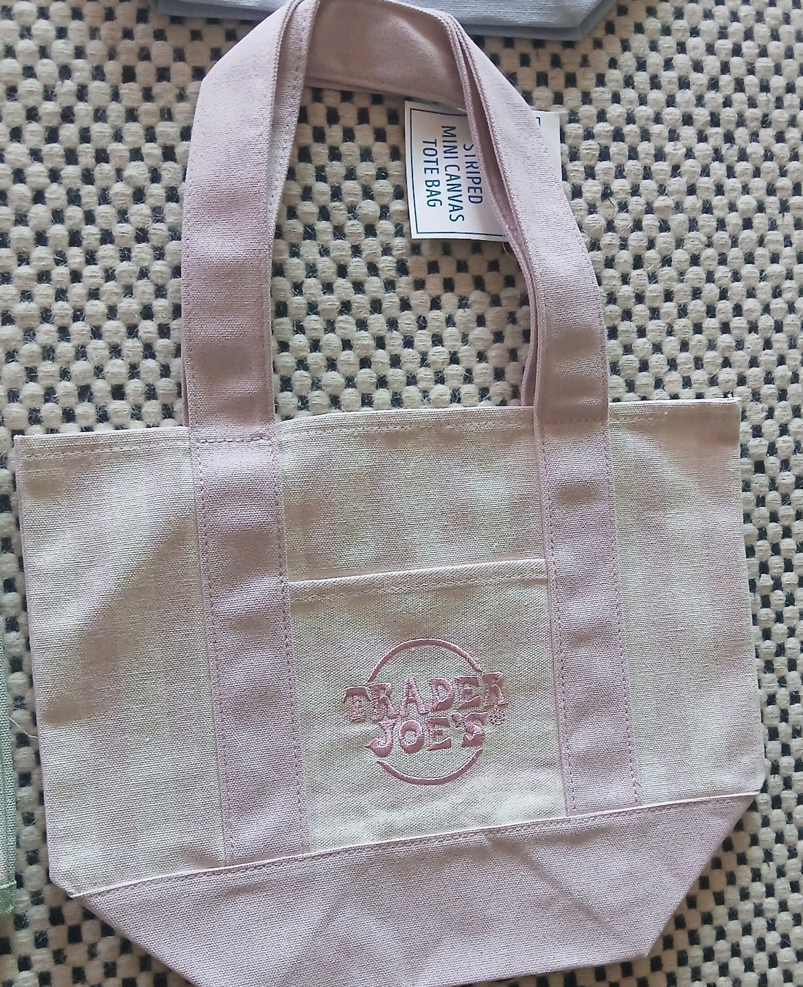TRADER JOE’S MINI PASTEL STRIPE CANVAS TOTE BAGS SET Of 4 PINK BLUE GREEN BEIGE