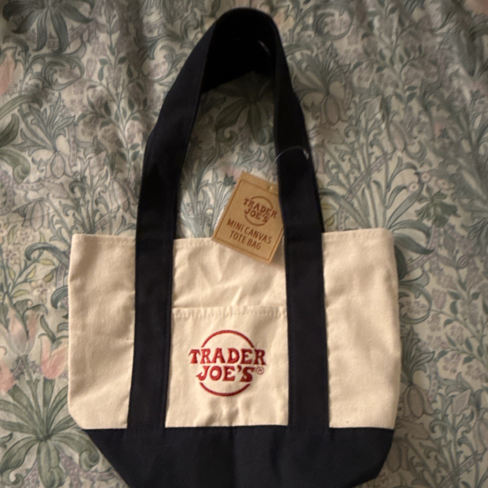 Trader Joe’s Foldable Mini Canvas Tote Bag Small Beige Black Solid