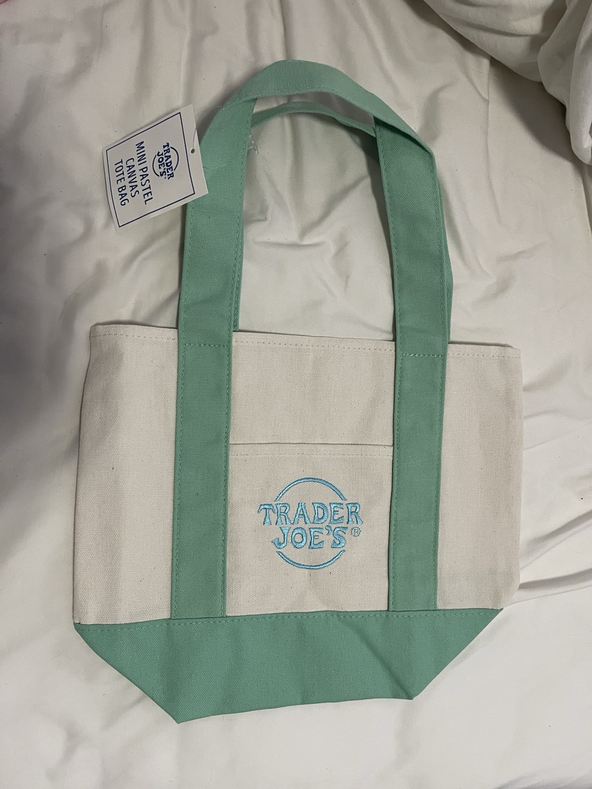 Trader Joe’s Mini Canvas Tote Bag, Foldable, Green Beige, Small