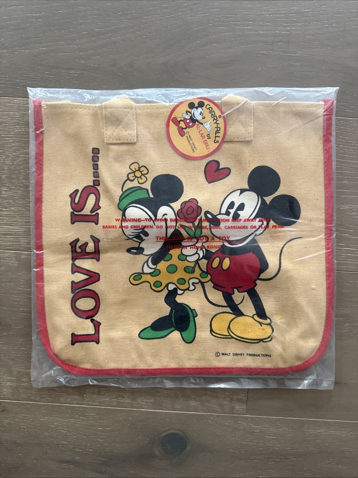 Disney Vtg Mickey Minnie Mouse Canvas Double Sided Bikes Rose Love is Tote Bag