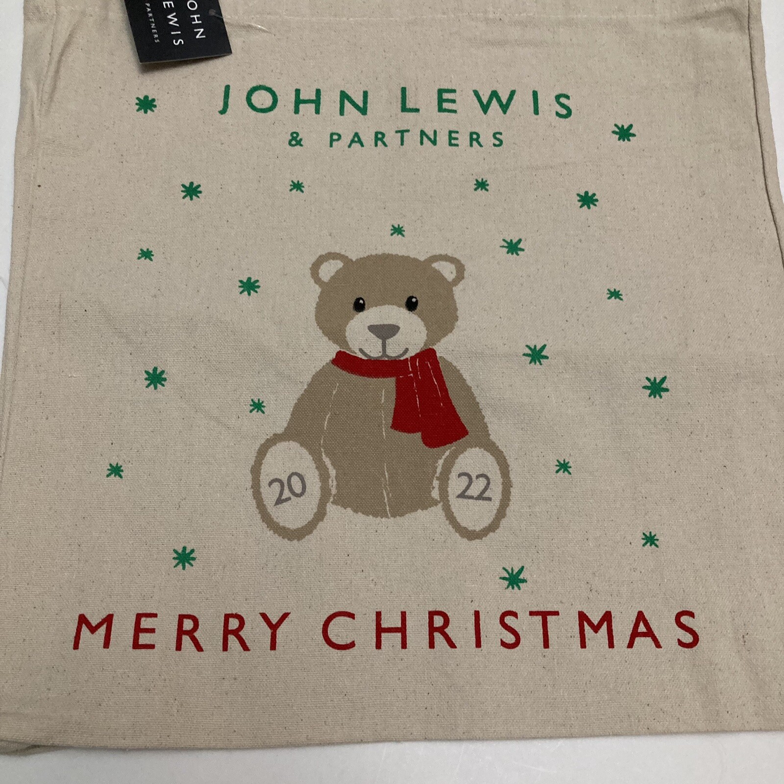 John Lewis Merry Christmas Bag Teddy Bear 2022 Holiday Cotton Waitrose New Tote