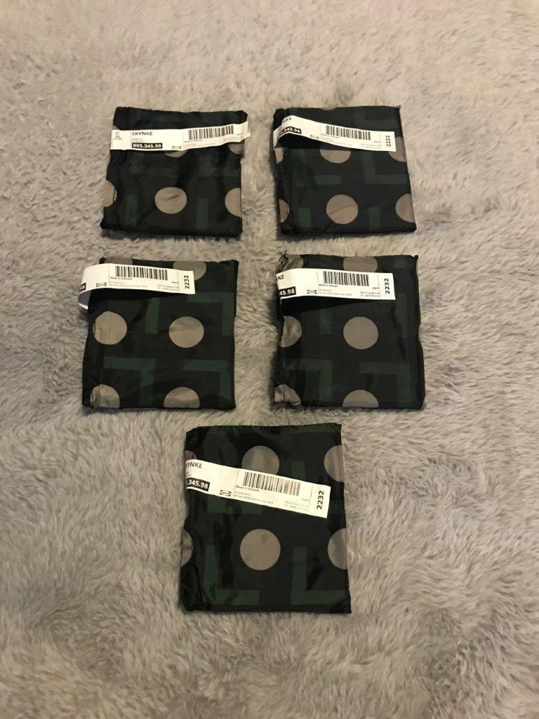 IKEA LOT OF 5 MULTICOLORED FOLD-ABLE TOTE SHOPPING BAGS #805.345.98 [NEW]