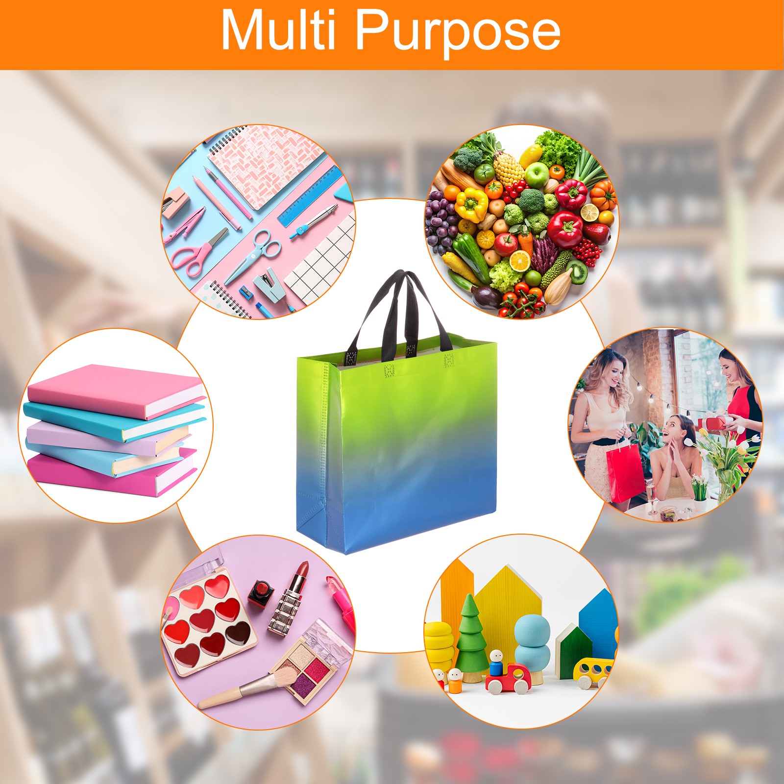 24Pcs Reusable Gift Bags with Handles 10.6 x 13 Inch Gradient Blue Green