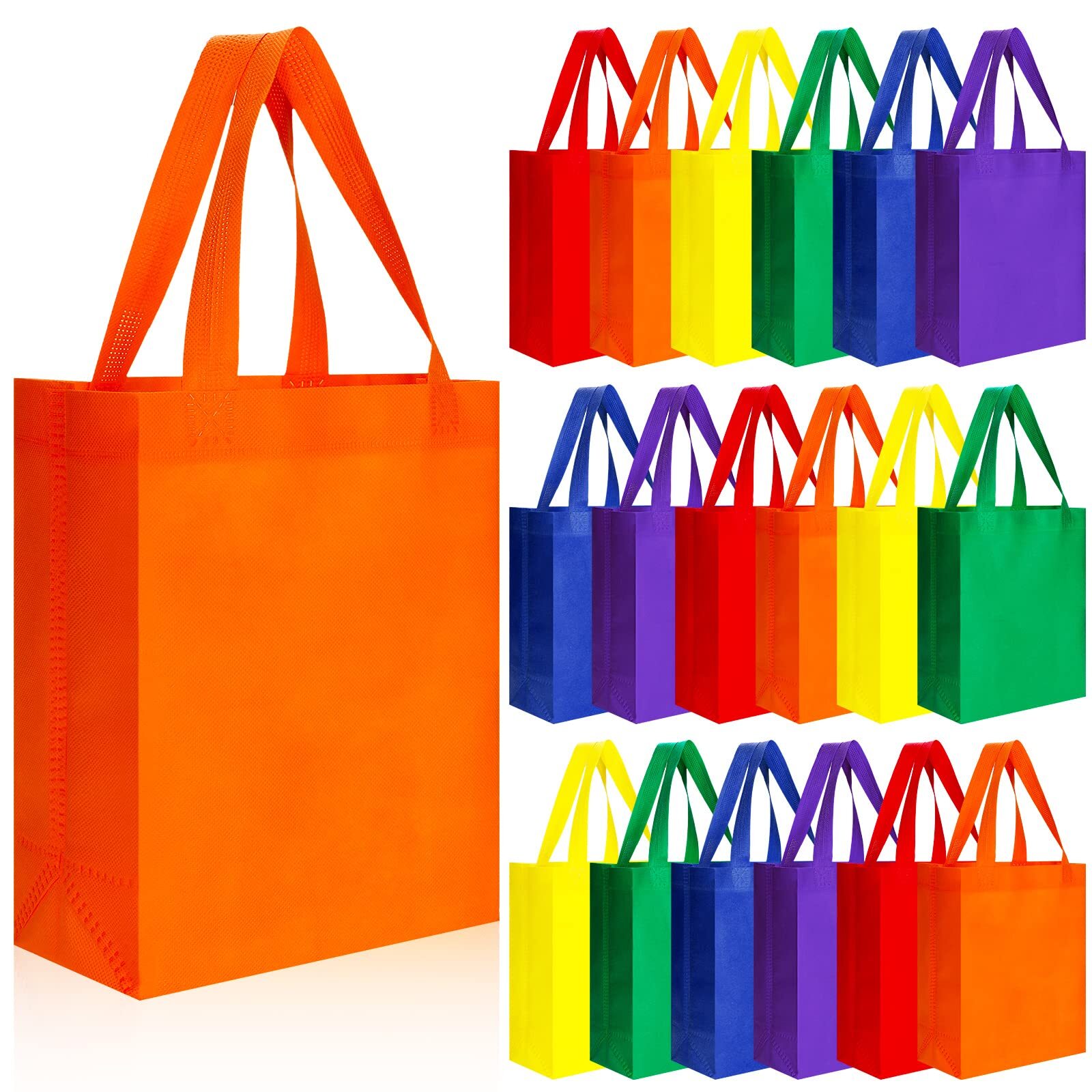 Roowest 48 Pcs Rainbow Color Reusable Gift Bags with Handles Multi Color Bulk…